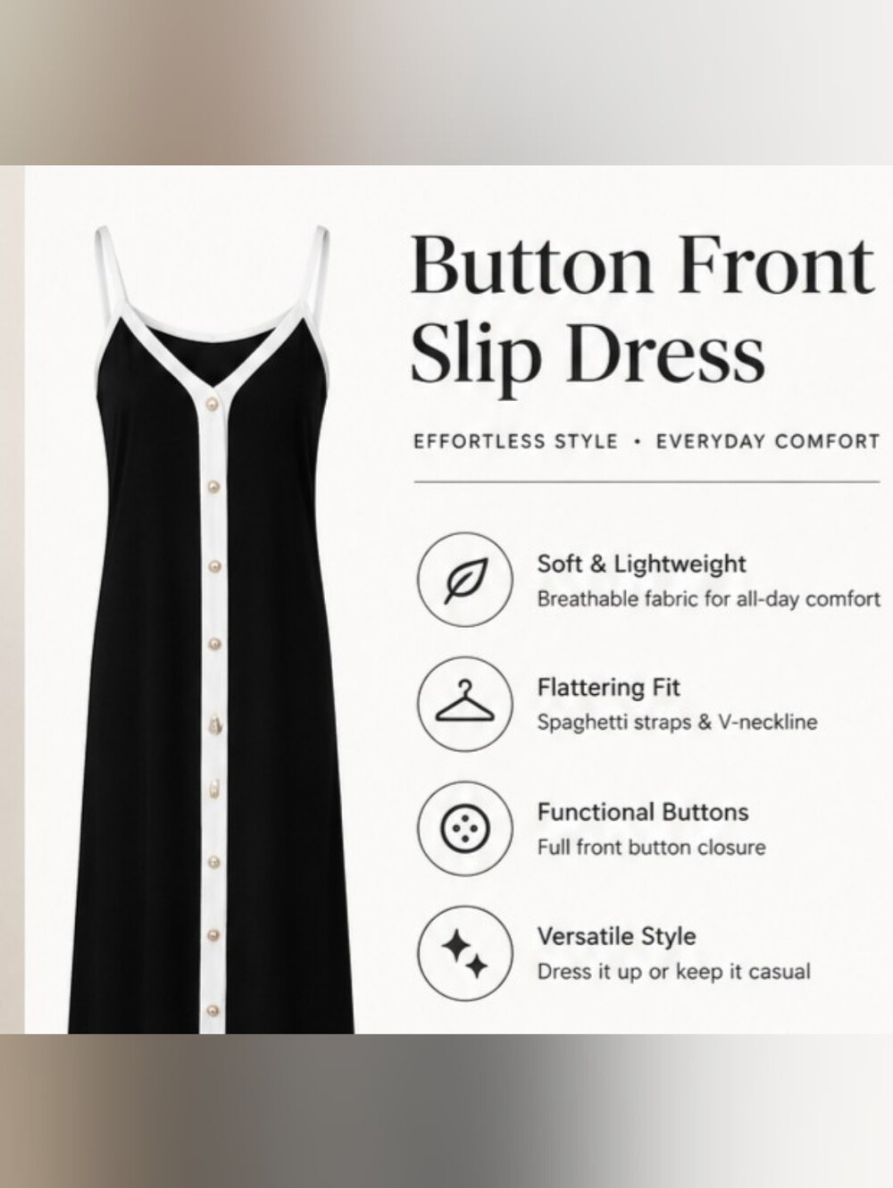Black and White Button-Front Slip Dress